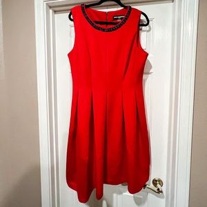 Karl Lagerfield red, chain detail A-line dress 
sz 16